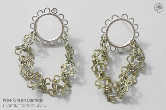 2015 Heather Sprig Wee Green Earrings: Silver and Titanium